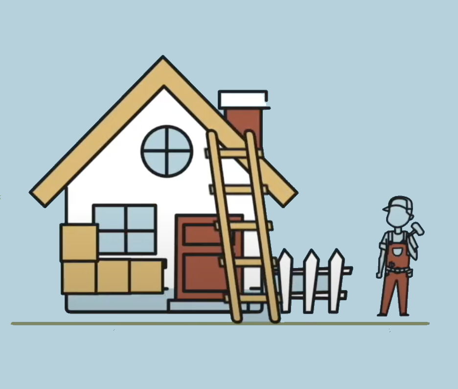 graphic of house with workman and ladder