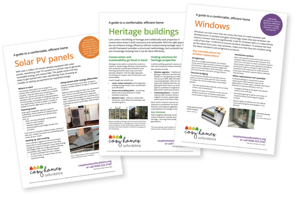 Cosy Homes Oxfordshire technical leaflets to help you better understand retrofit measures.