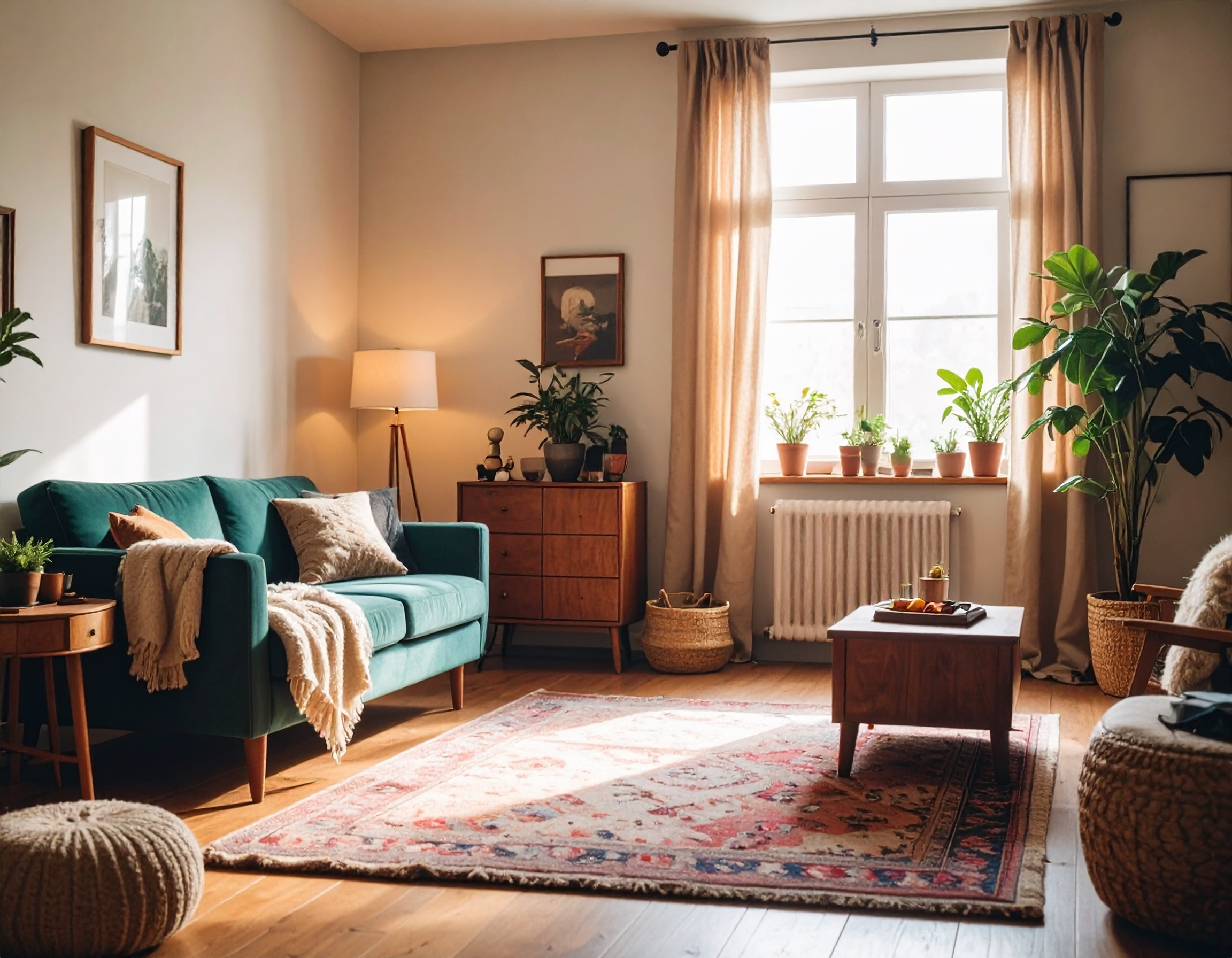 A natural, lived-in living room in an ordinary English home. Daylight through a stand